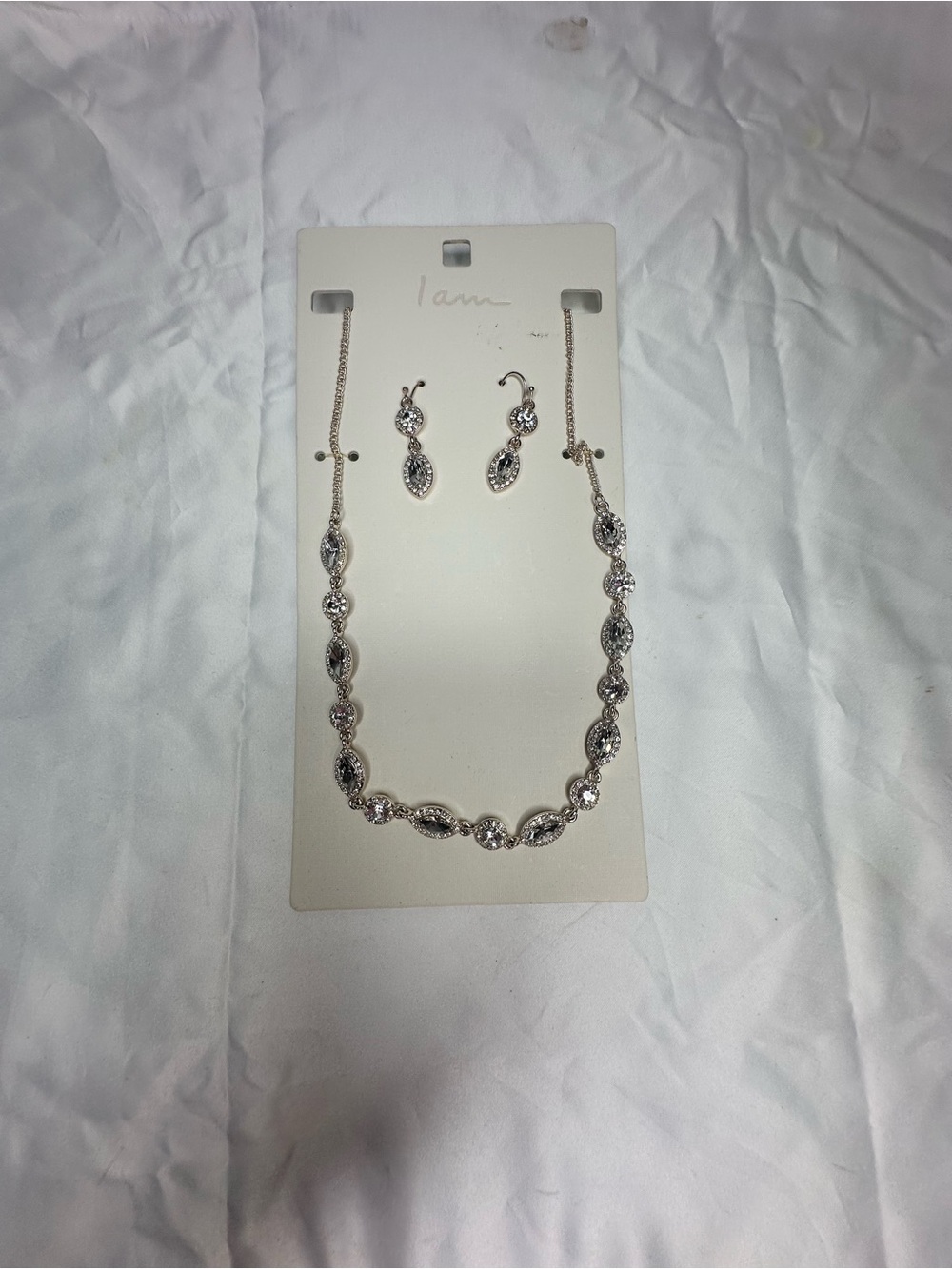 Source Unknown Silver-Tone Crystal Necklace and Drop Earrings Set